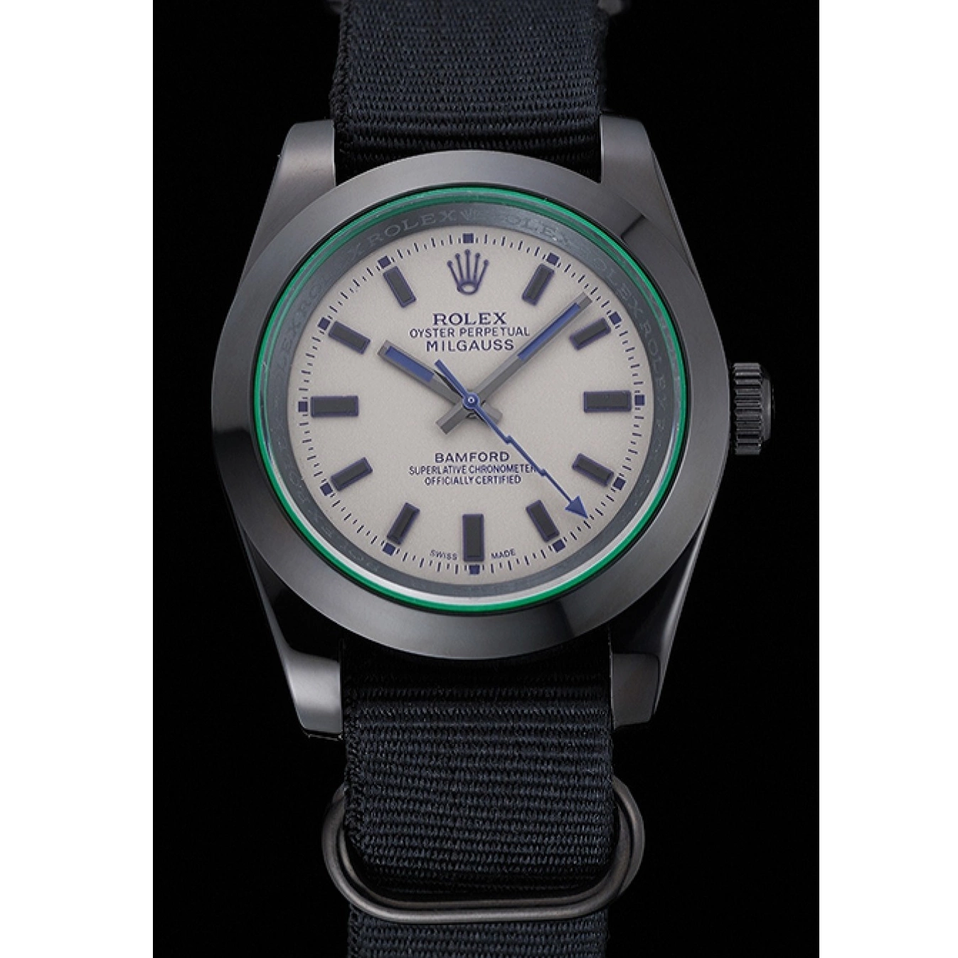Aaa replica watch Black Strap Nylon Rolex 622000 Milgauss Bamford 0824